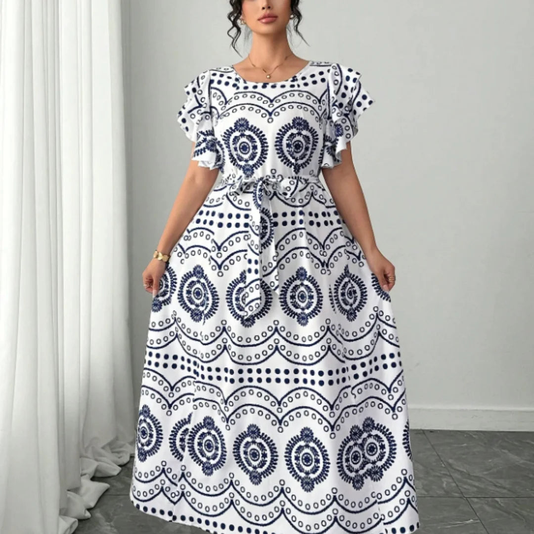 Women's Navy Blue Geometric Maxi Dress
