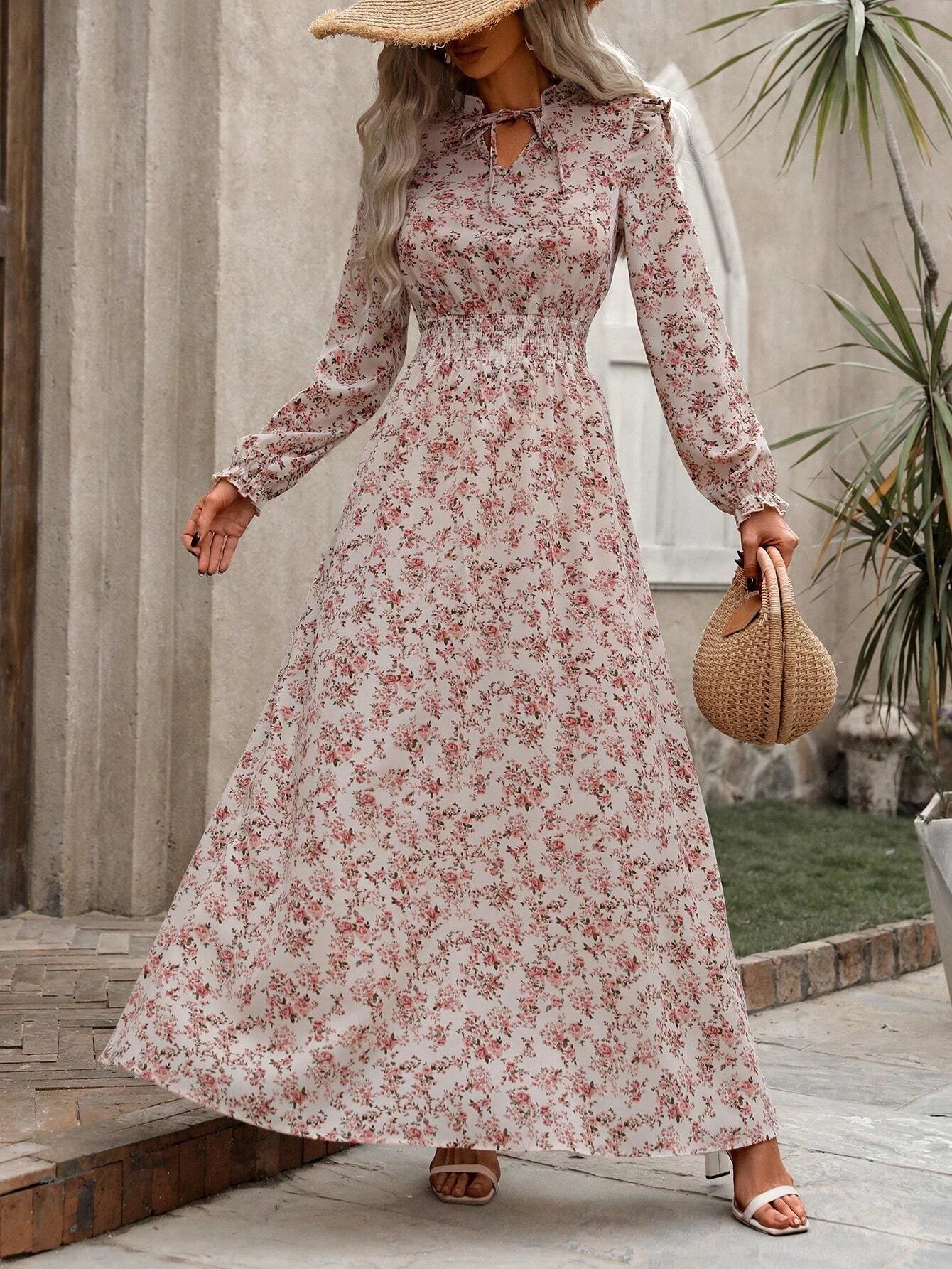 Floral Print Vacation Maxi Dress