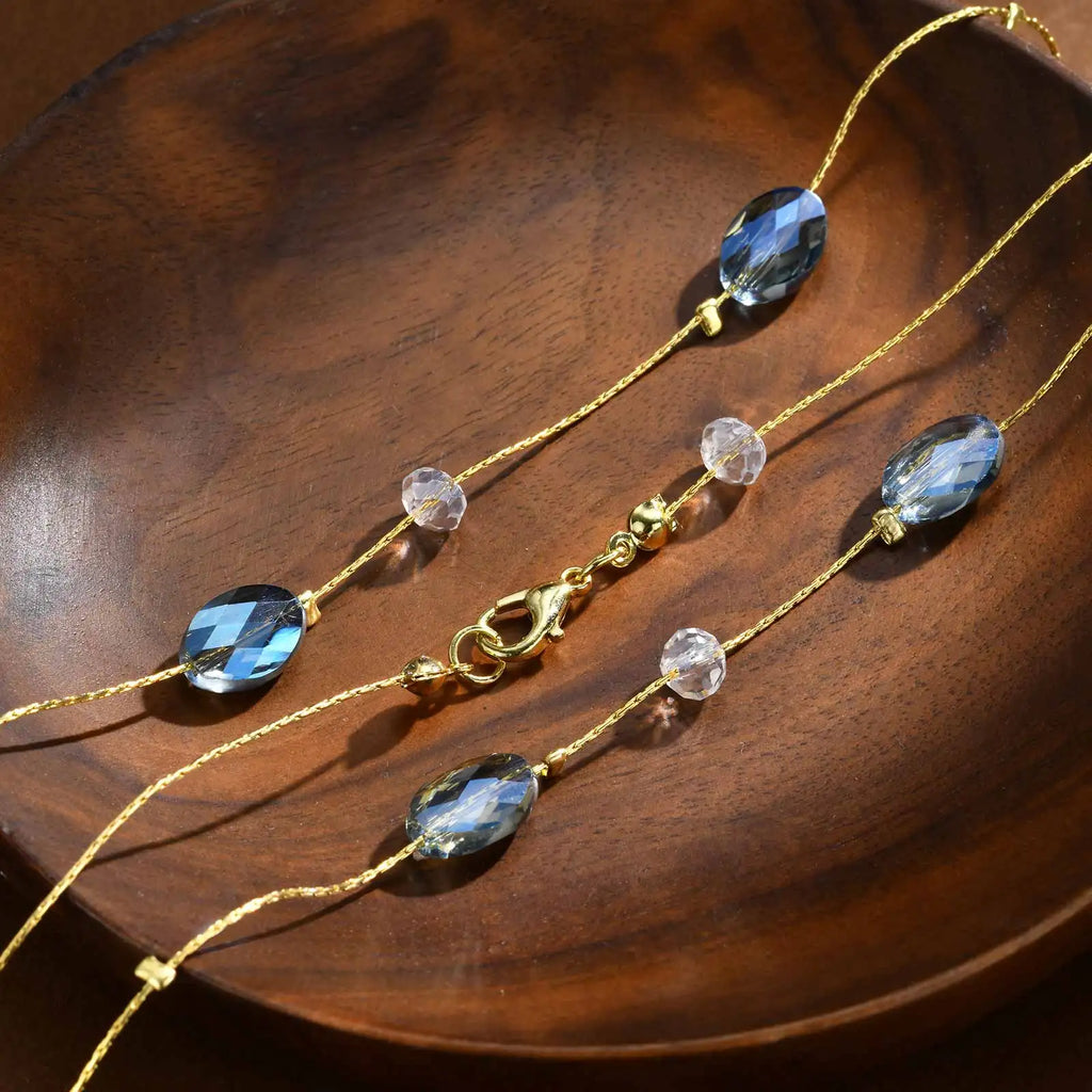 Long Blue Crystal Necklace