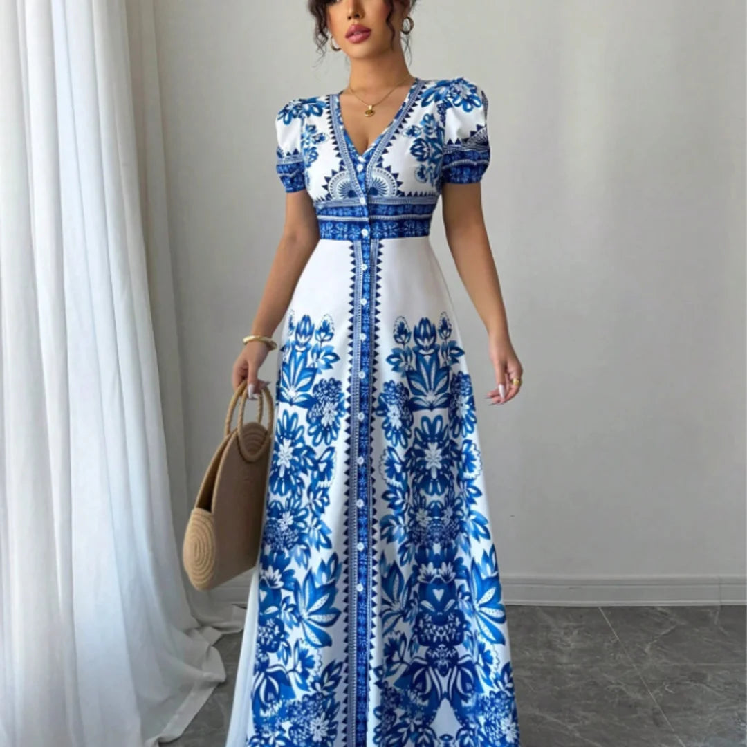 Women's Floral Button-Front Maxi Dress