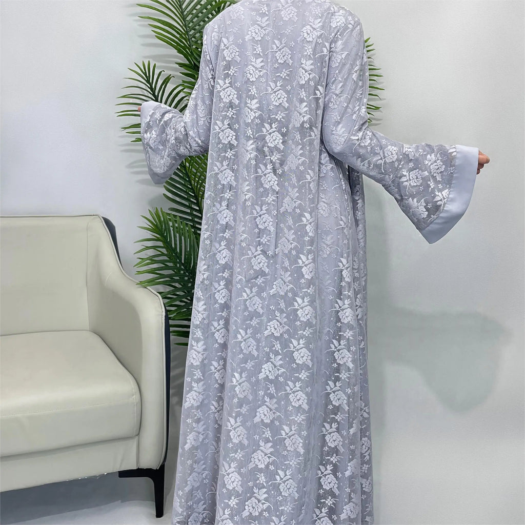Lace two-piece outfit lace abaya inner dress and cardigan