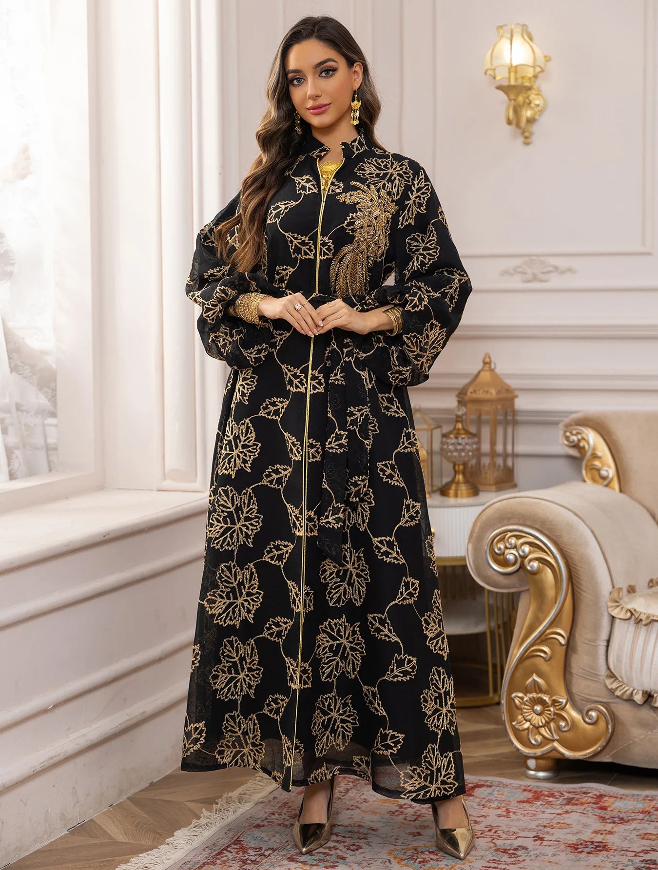 White Floral Embroidered Kaftan