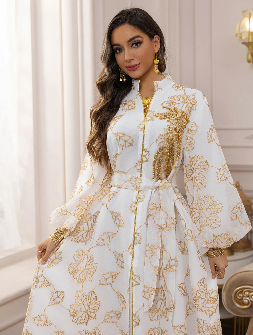 White Floral Embroidered Kaftan