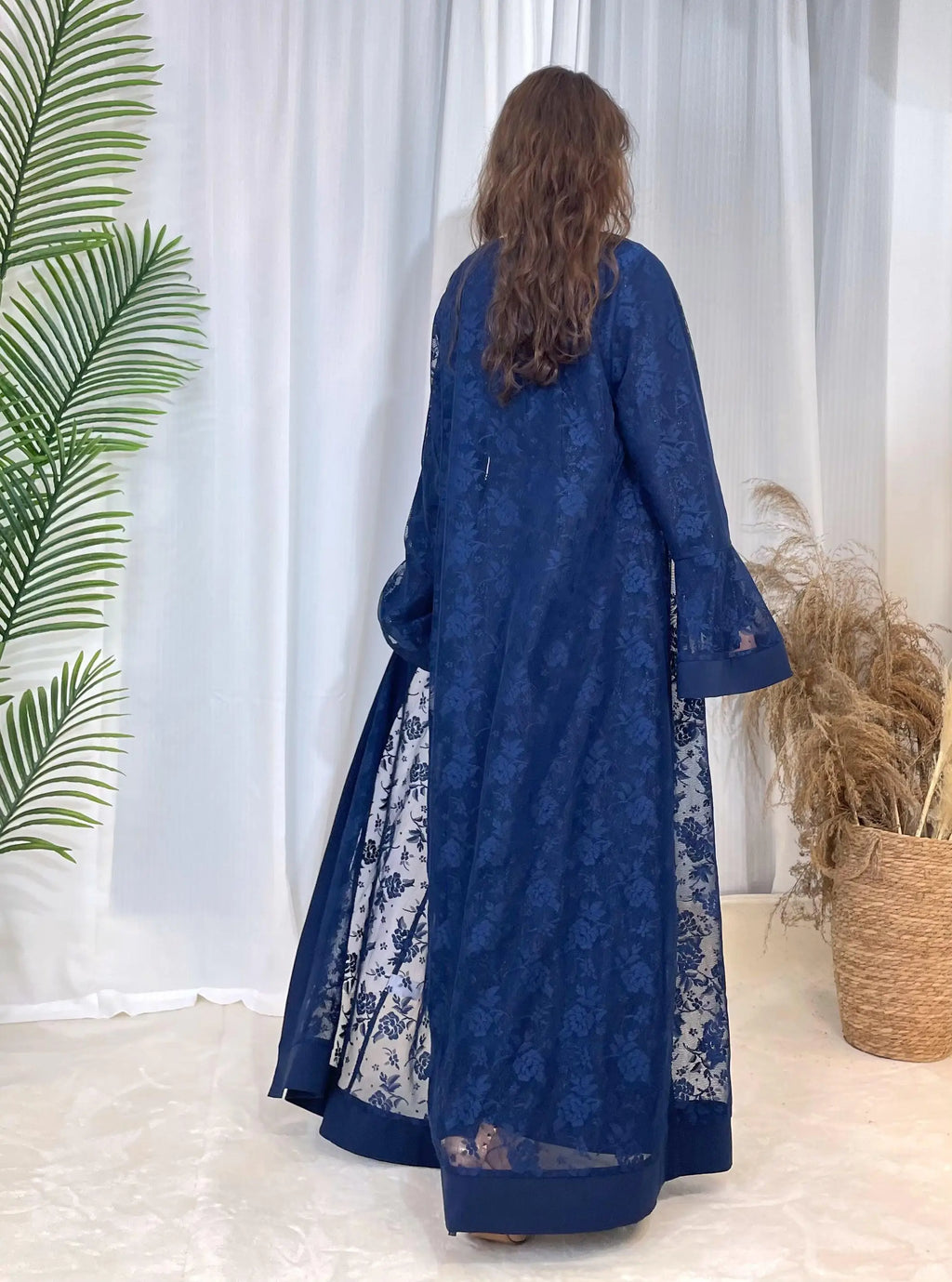 Lace two-piece outfit lace abaya inner dress and cardigan