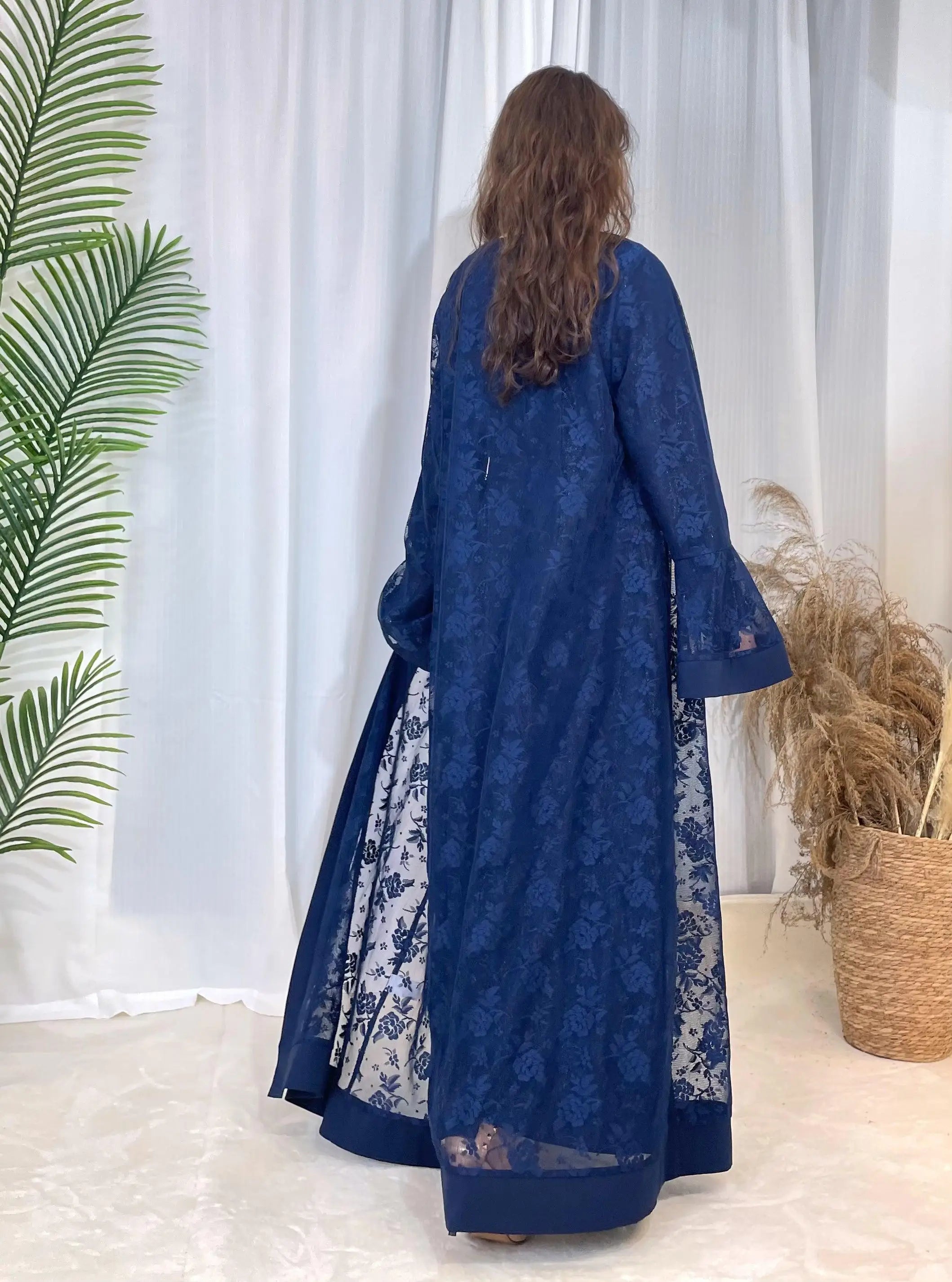 Lace two-piece outfit lace abaya inner dress and cardigan