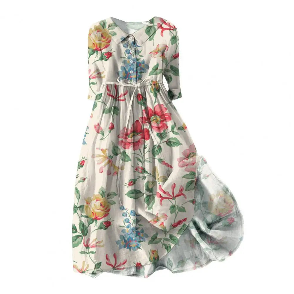 Floral Print V-Neck Midi Dress