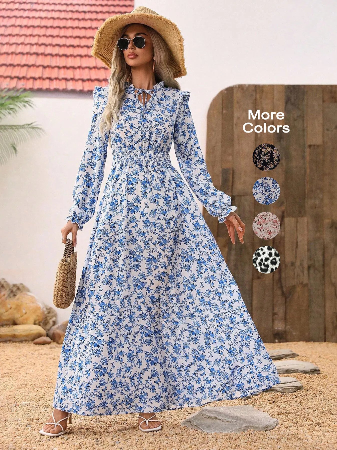 Floral Print Vacation Maxi Dress