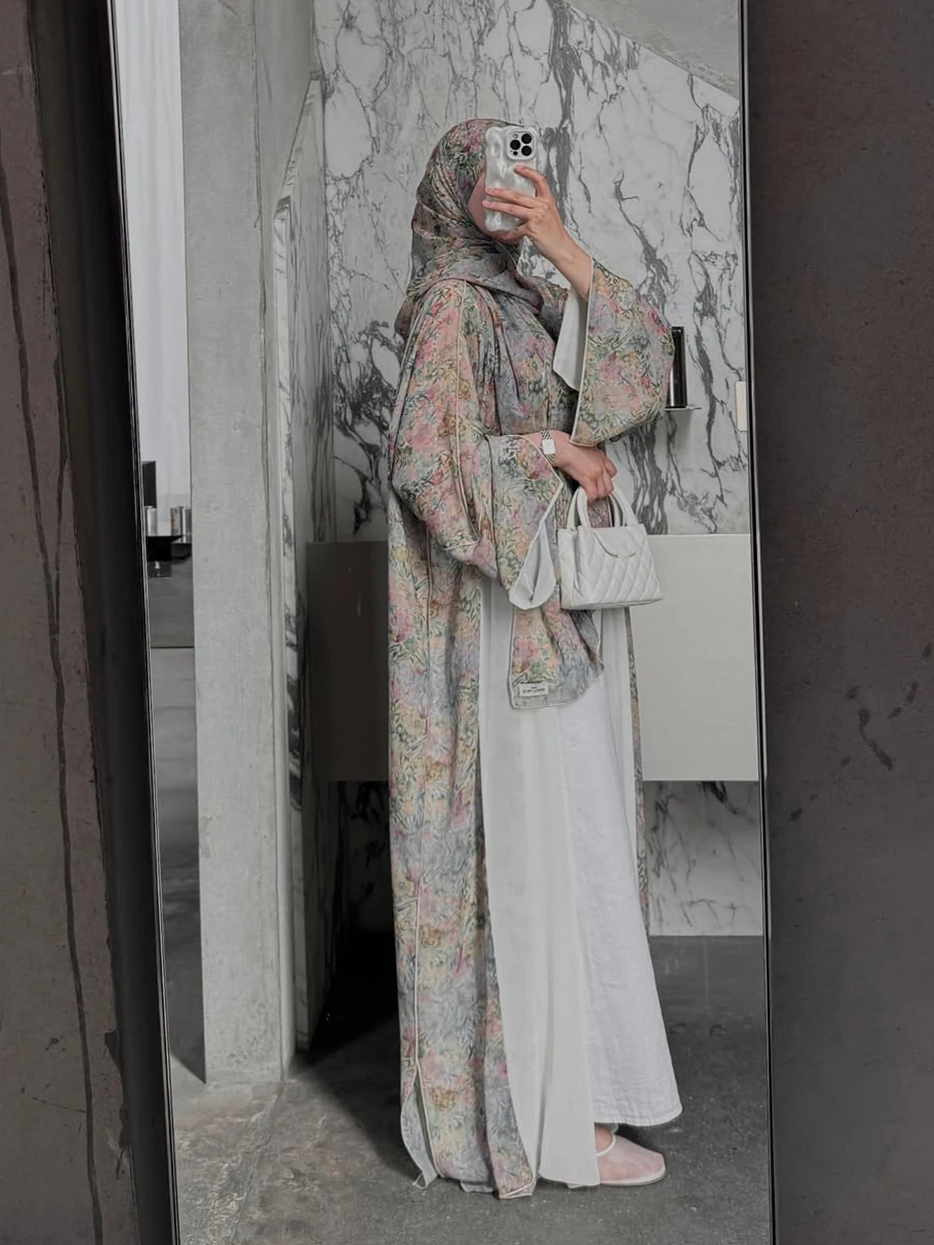 Middle Eastern Elegant Arabic Traditional Cardigan Long-Sleeved Floral Print