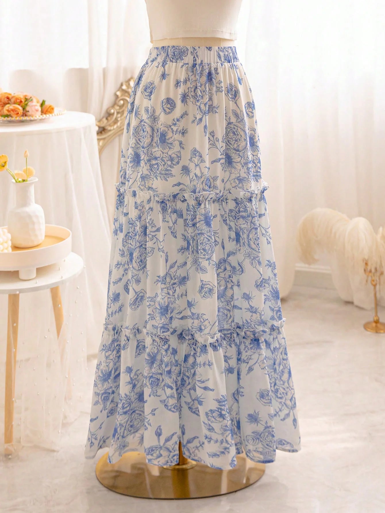 Solid Color Ruffle Skirt