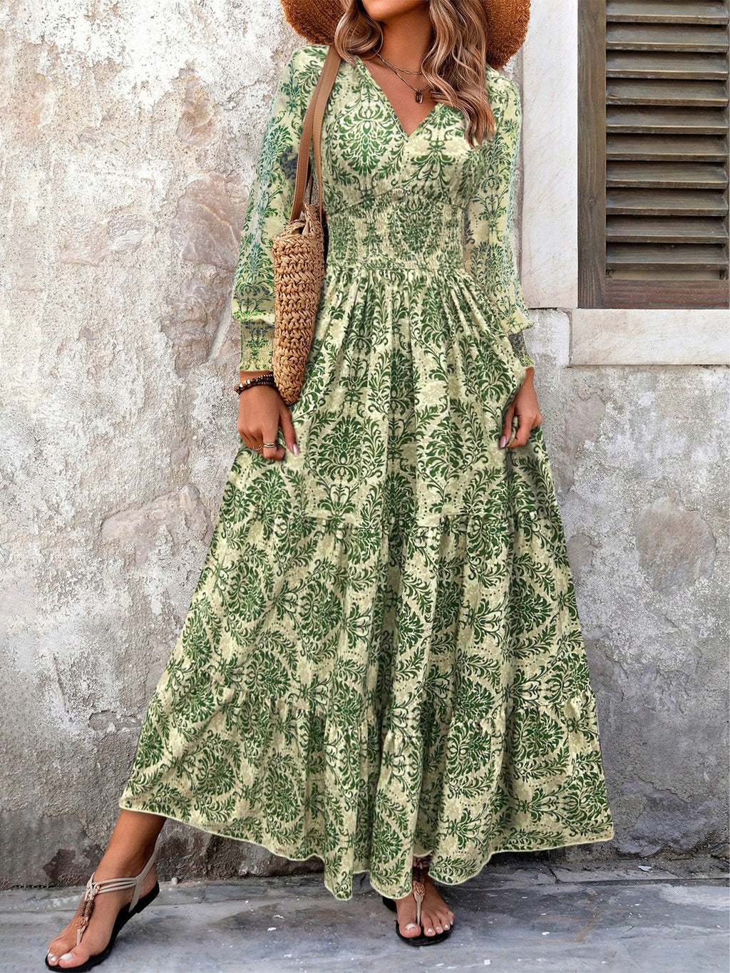 Women's Floral V-Neck Maxi Dress