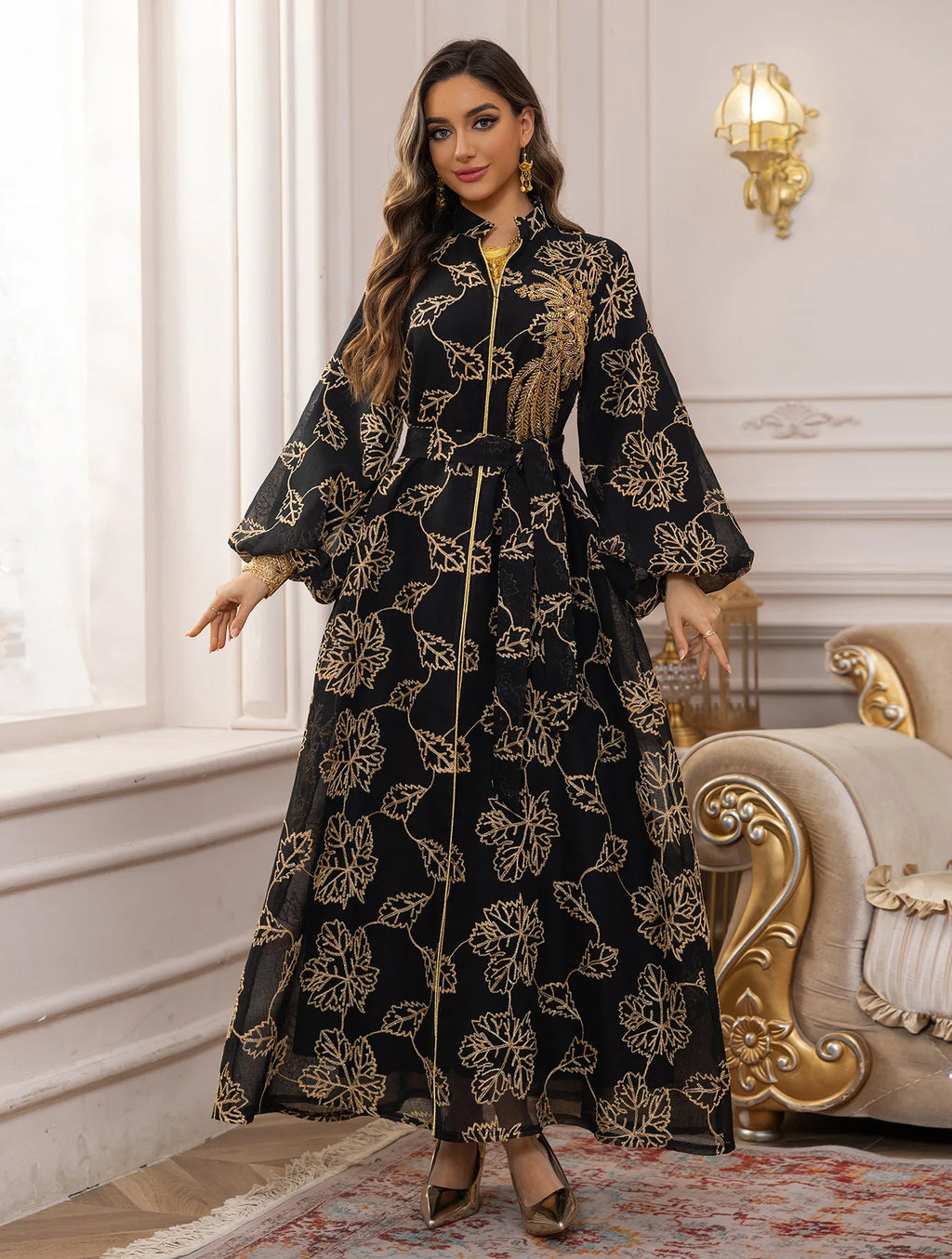 White Floral Embroidered Kaftan