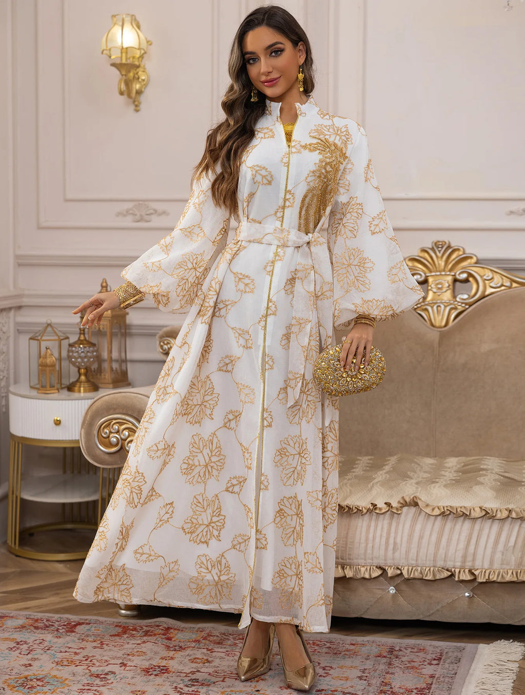 White Floral Embroidered Kaftan