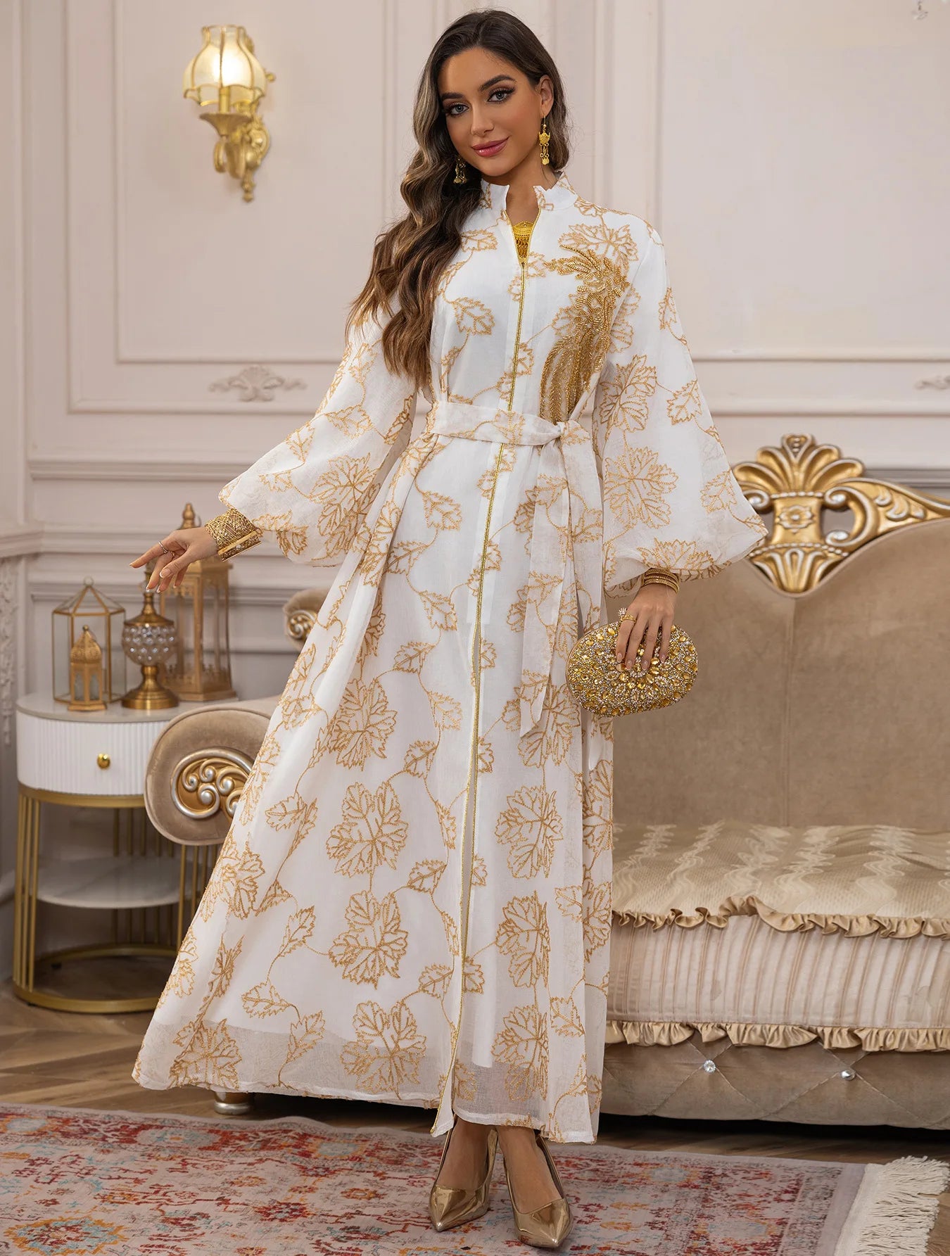 White Floral Embroidered Kaftan