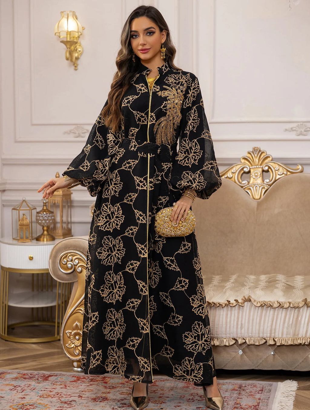 White Floral Embroidered Kaftan