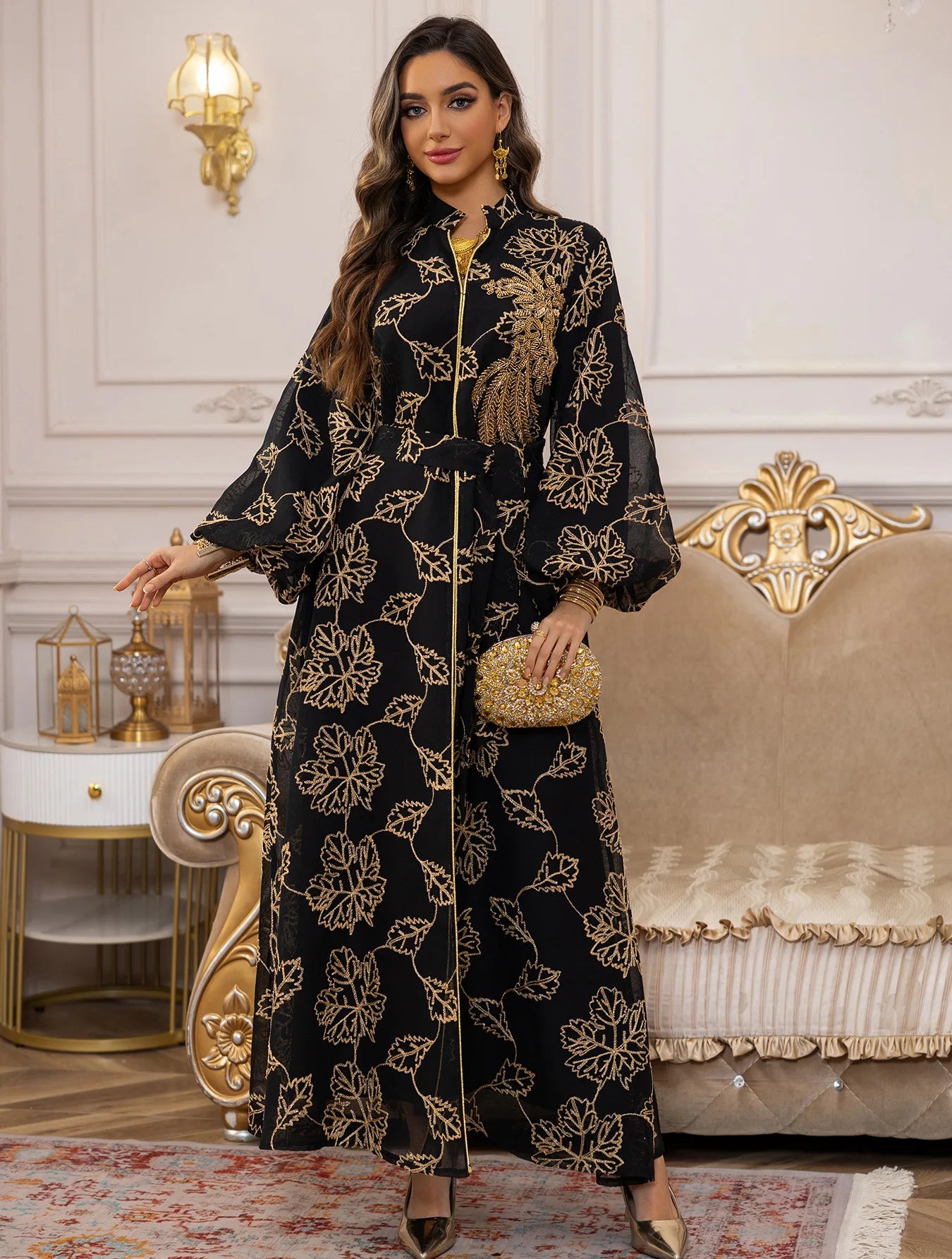 White Floral Embroidered Kaftan