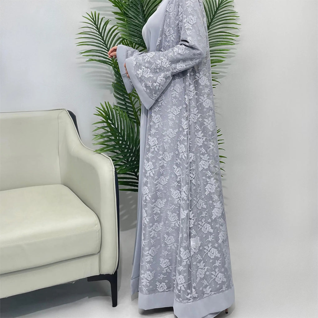 Lace two-piece outfit lace abaya inner dress and cardigan