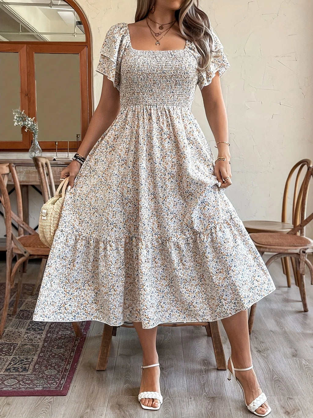 Romantic Floral Print Maxi Dress