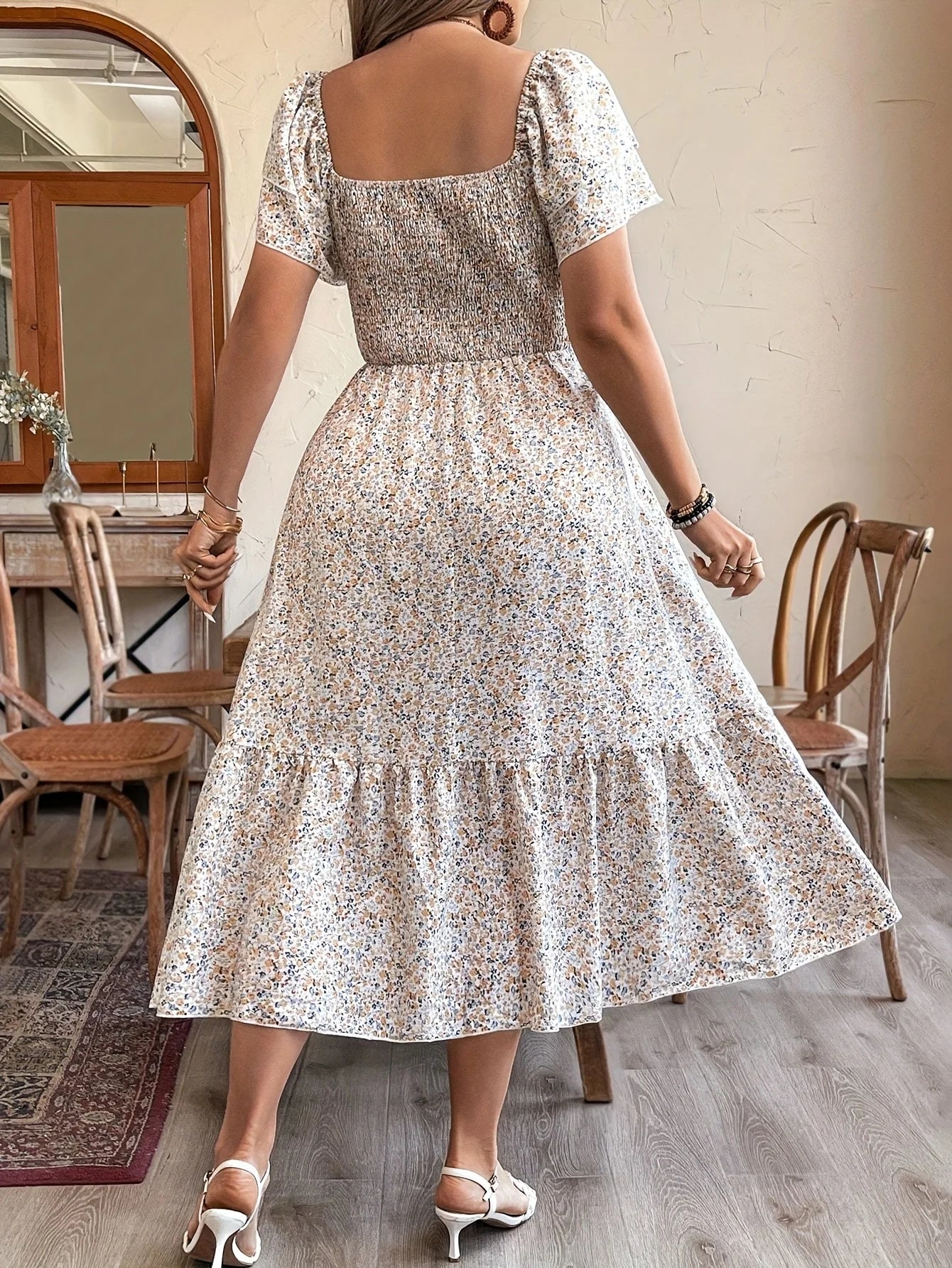 Romantic Floral Print Maxi Dress
