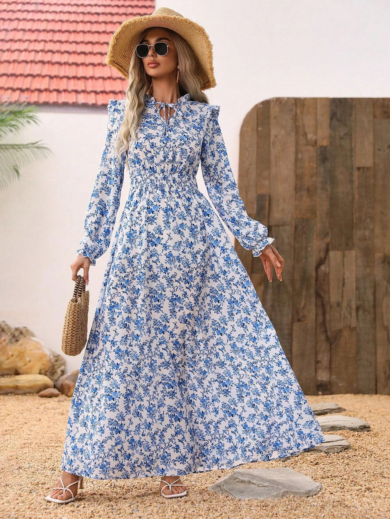Floral Print Vacation Maxi Dress