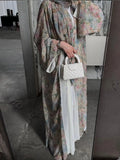 Middle Eastern Elegant Arabic Traditional Cardigan Long-Sleeved Floral Print