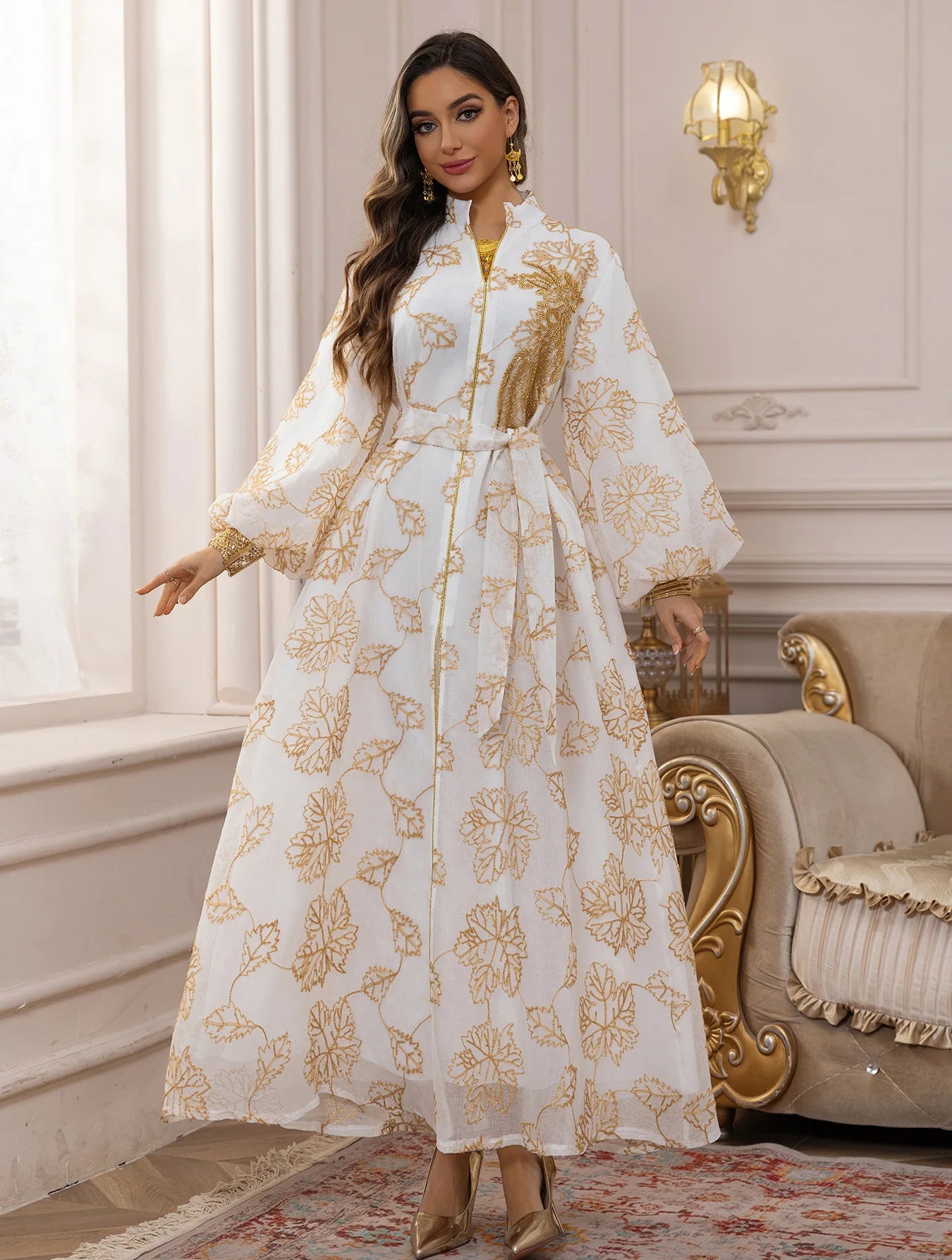 White Floral Embroidered Kaftan