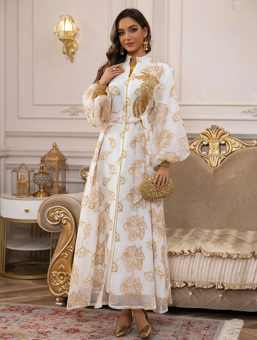 White Floral Embroidered Kaftan