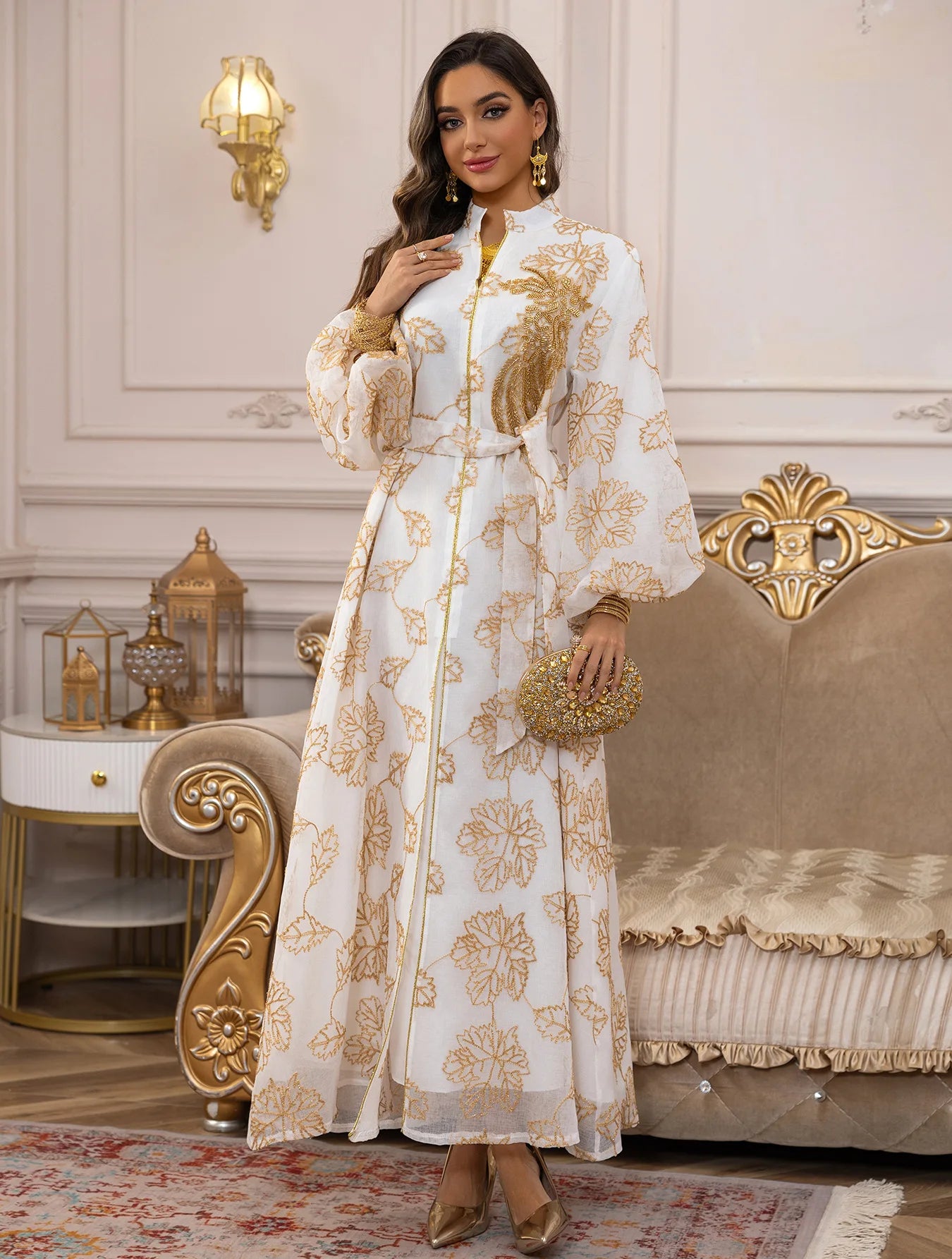 White Floral Embroidered Kaftan