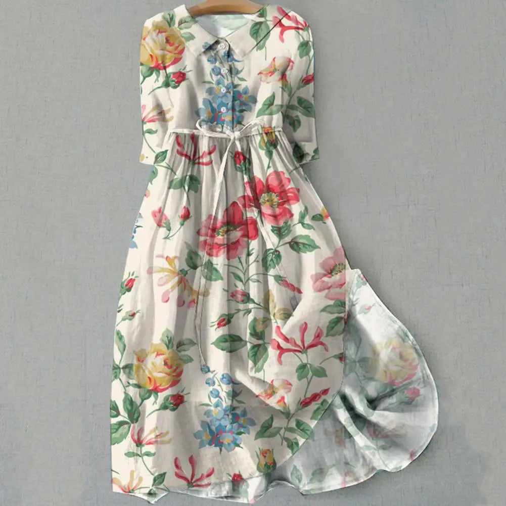 Floral Print V-Neck Midi Dress
