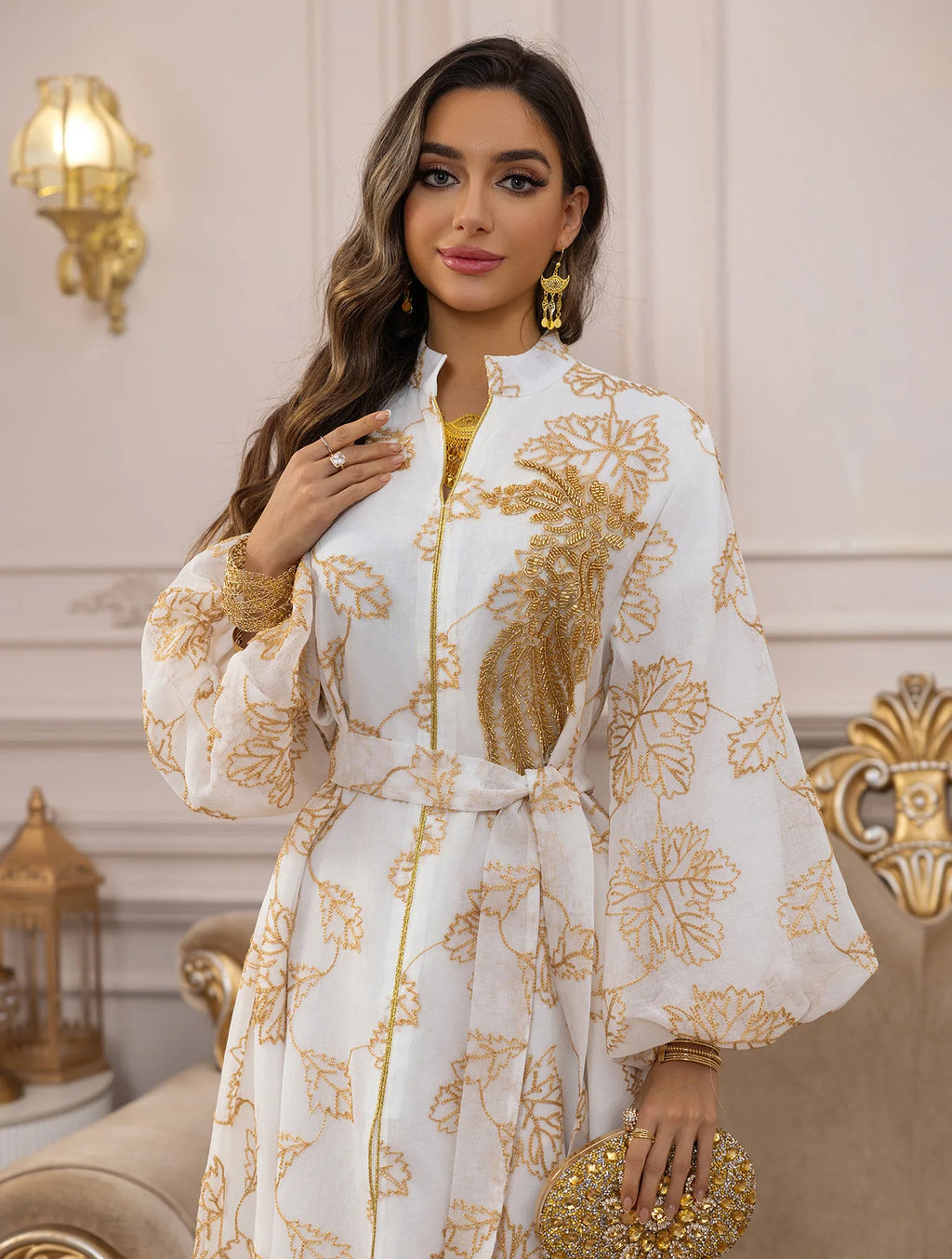 White Floral Embroidered Kaftan