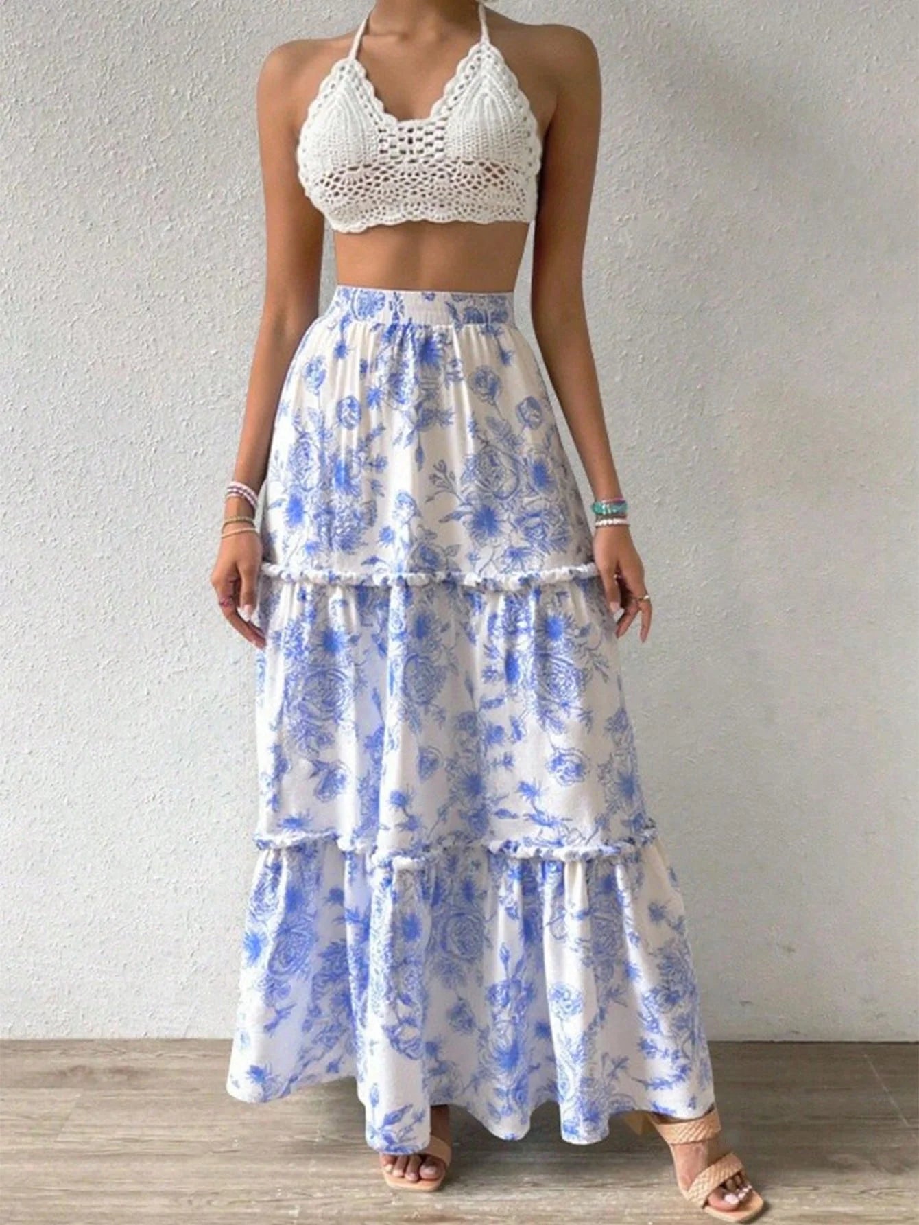 Solid Color Ruffle Skirt