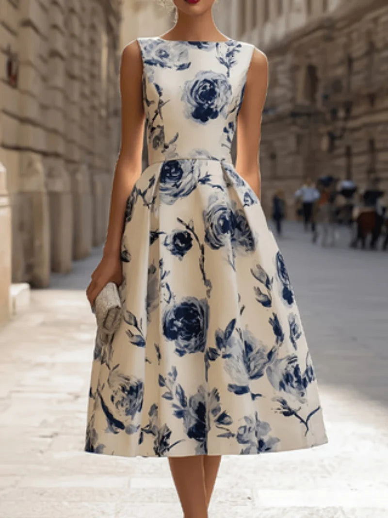 French-Inspired Floral Midi Dress
