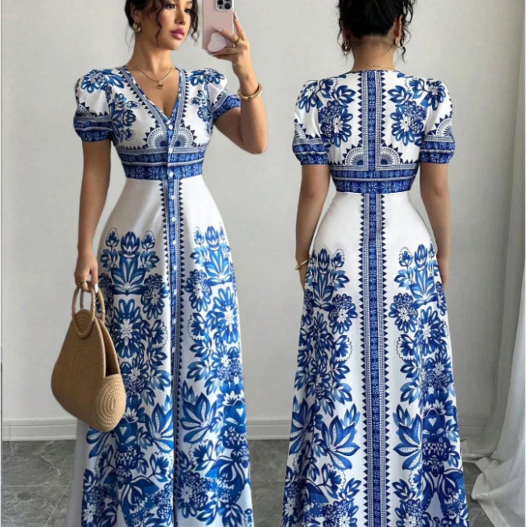 Women's Floral Button-Front Maxi Dress