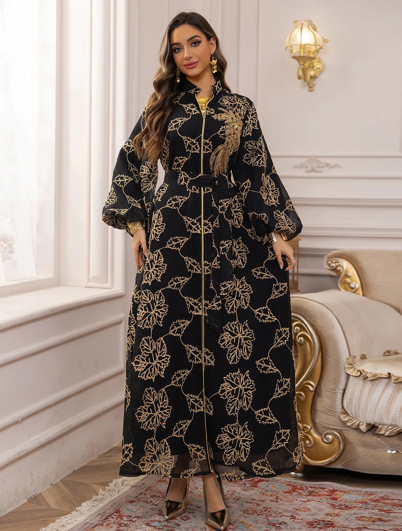White Floral Embroidered Kaftan