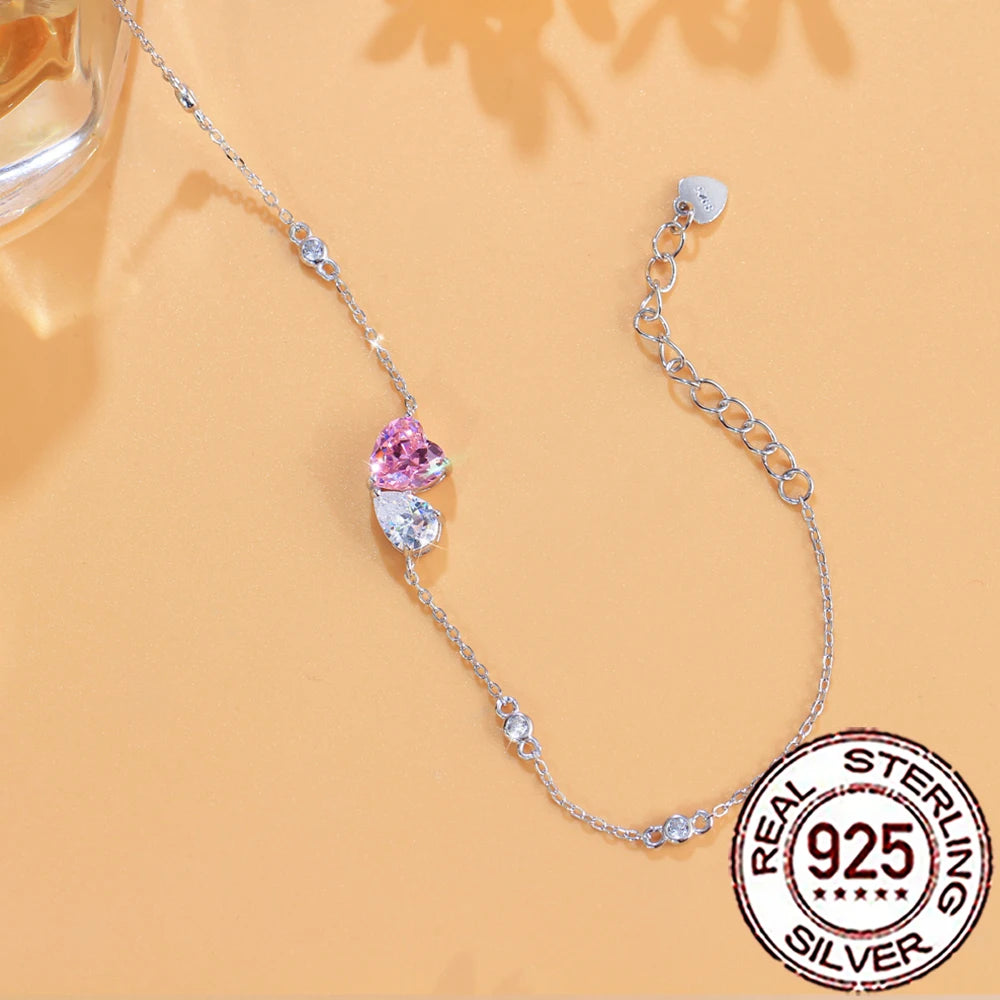 Pink Cubic Zirconia Heart Bracelet