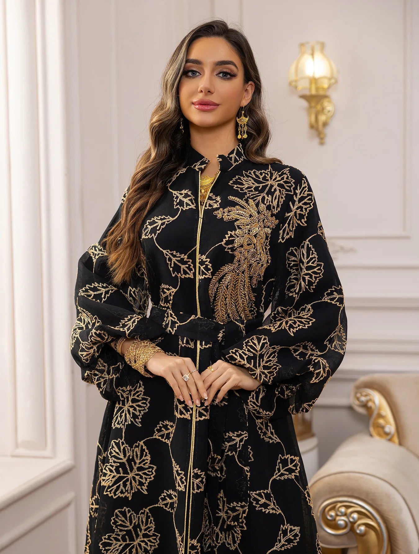 White Floral Embroidered Kaftan