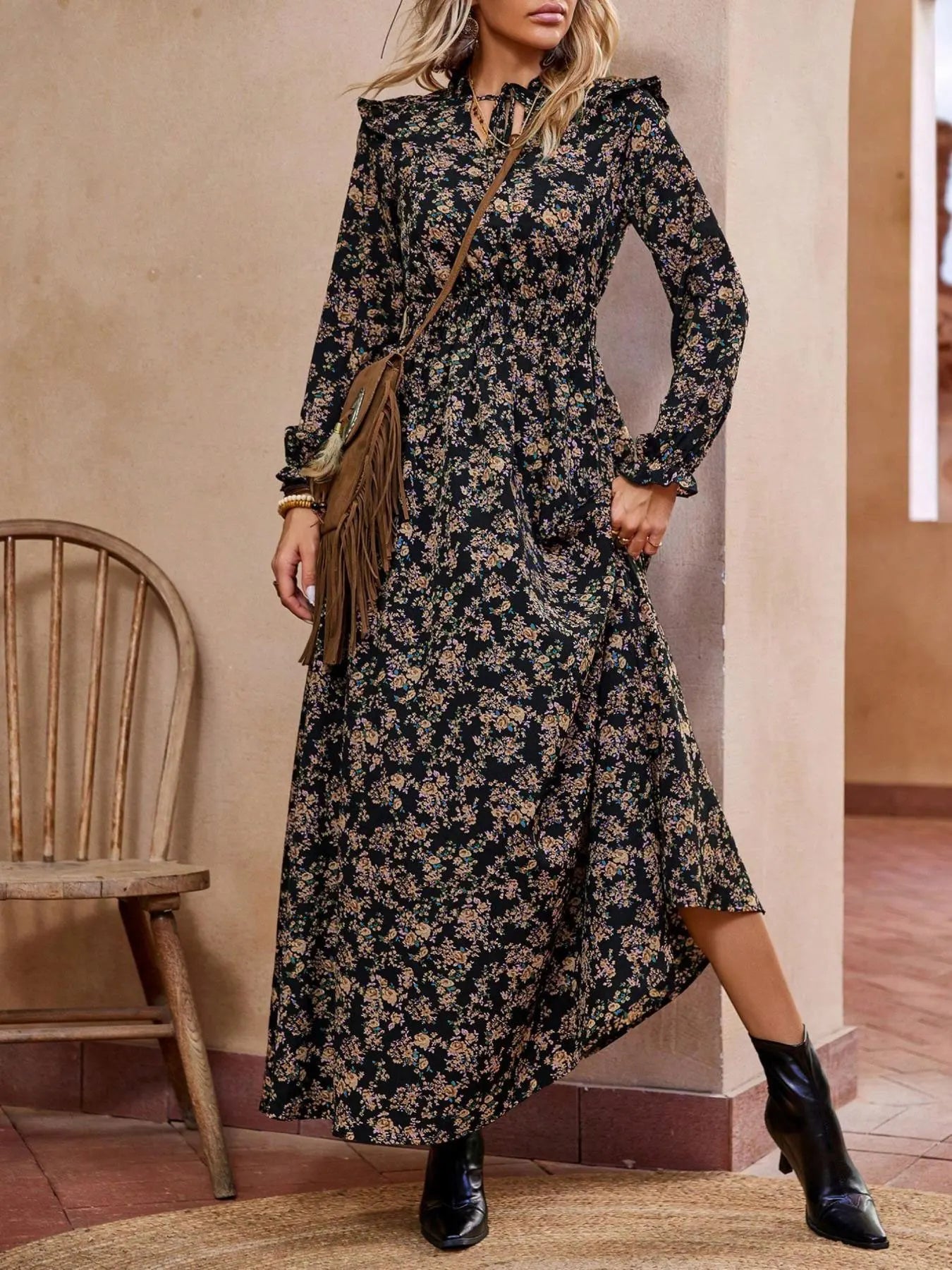 Floral Print Vacation Maxi Dress