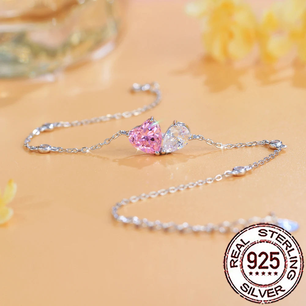 Pink Cubic Zirconia Heart Bracelet