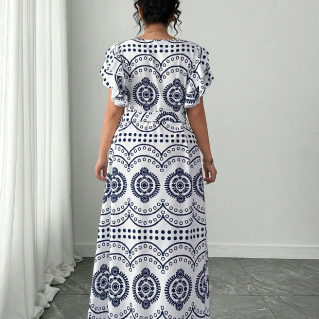 Women's Navy Blue Geometric Maxi Dress